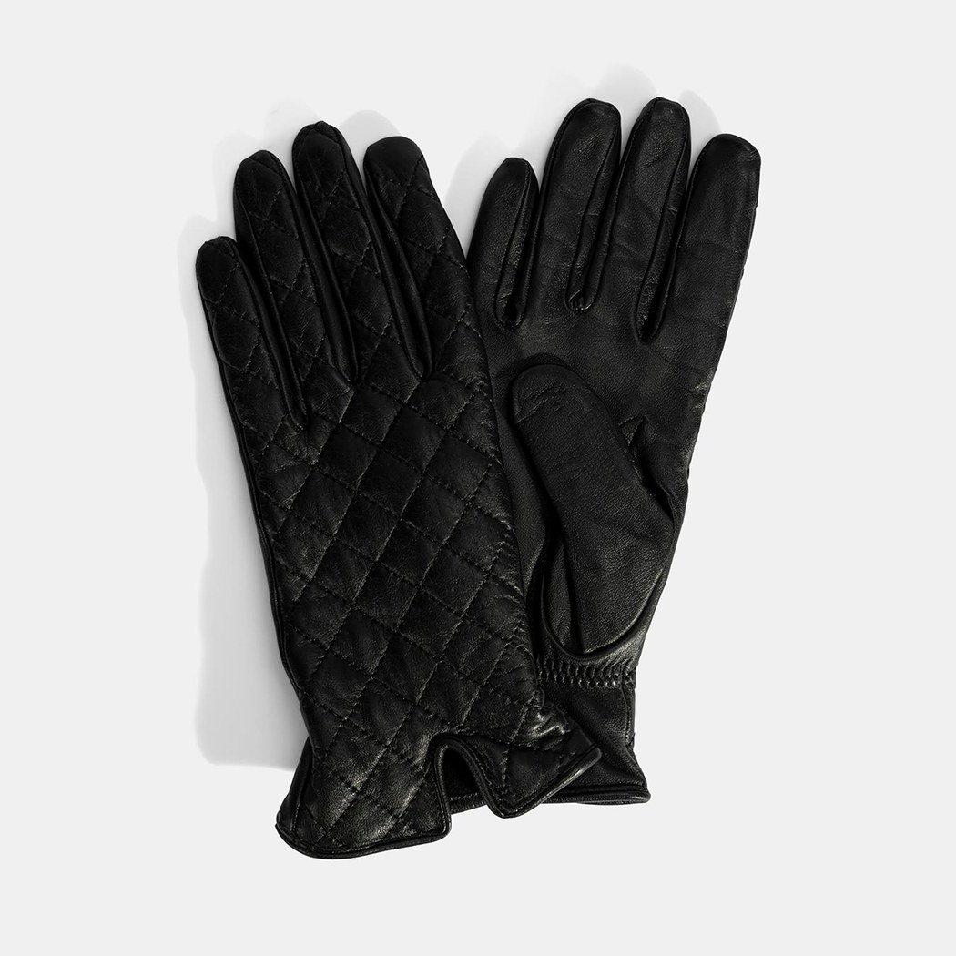 Siyah Kadın Kapitone Deri Eldiven