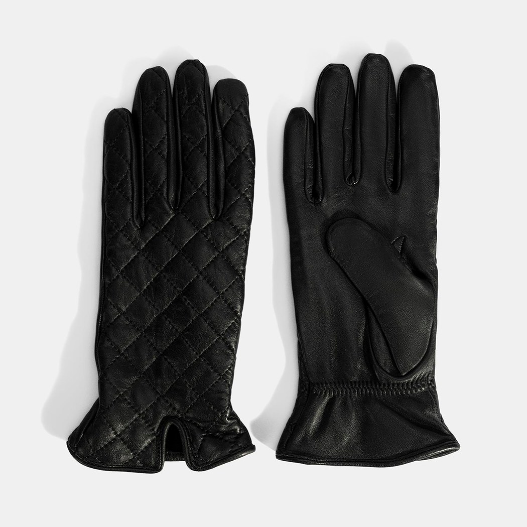 Siyah Kadın Kapitone Deri Eldiven