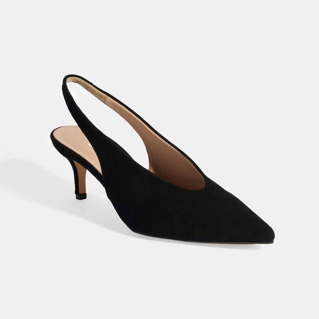 Siyah Kadın Süet Slingback Topuklu Ayakkabı