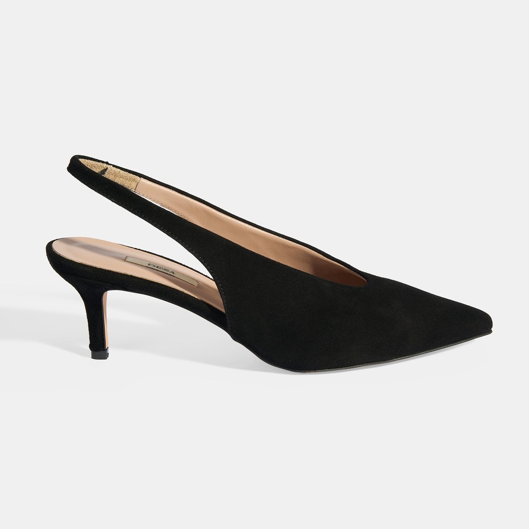 Siyah Kadın Süet Slingback Topuklu Ayakkabı
