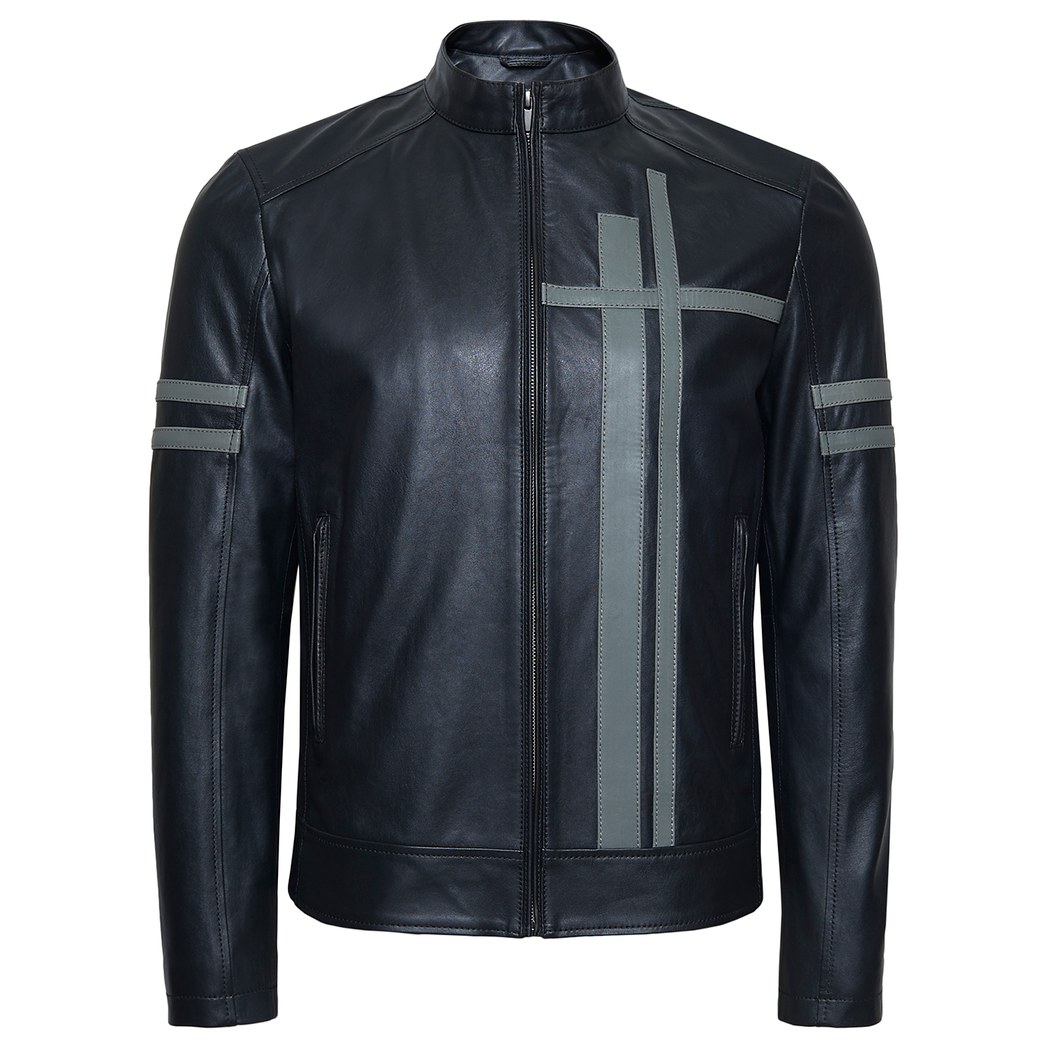 Siyah Ligne Erkek Deri Mont