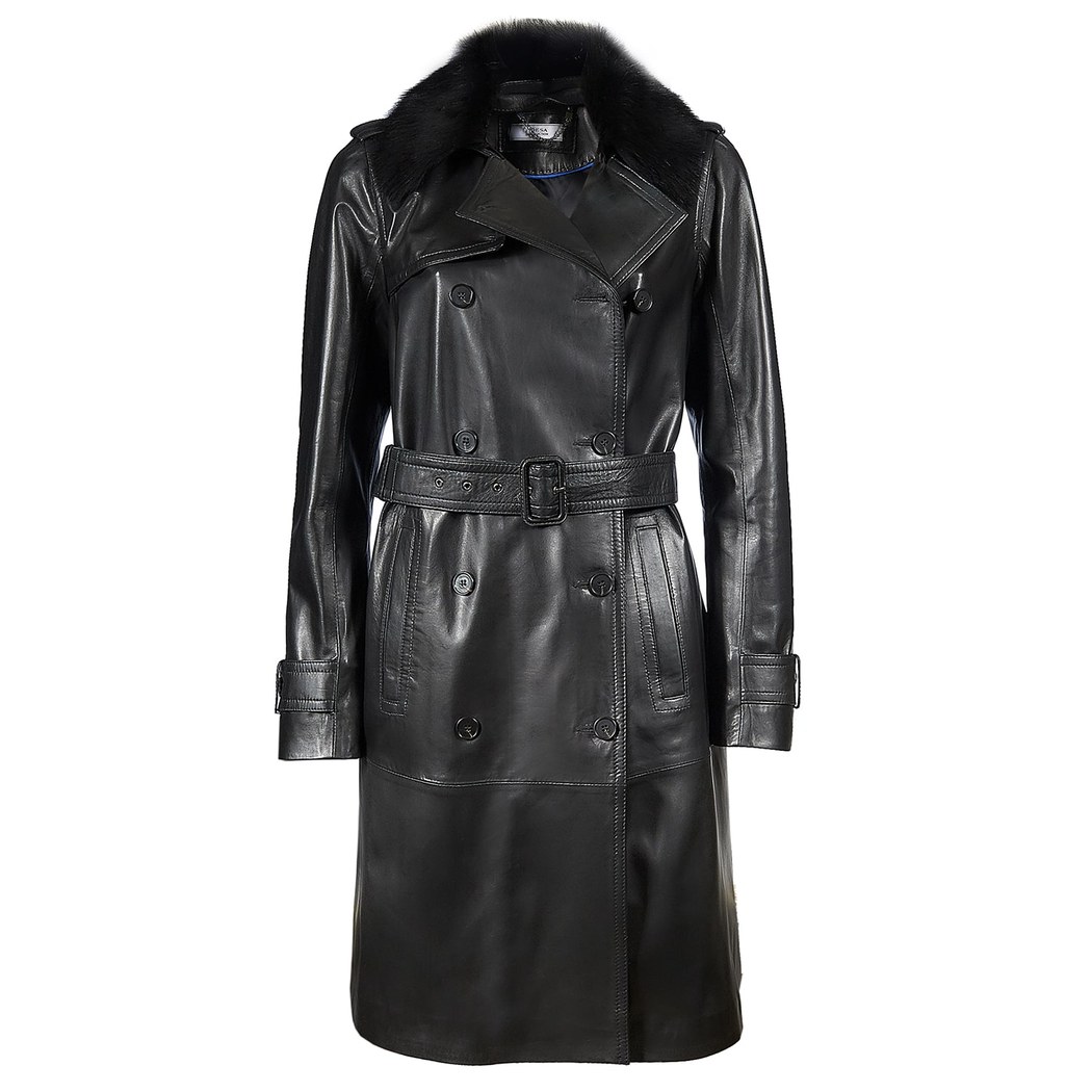 Siyah Marjorie Kadın Deri Trençkot