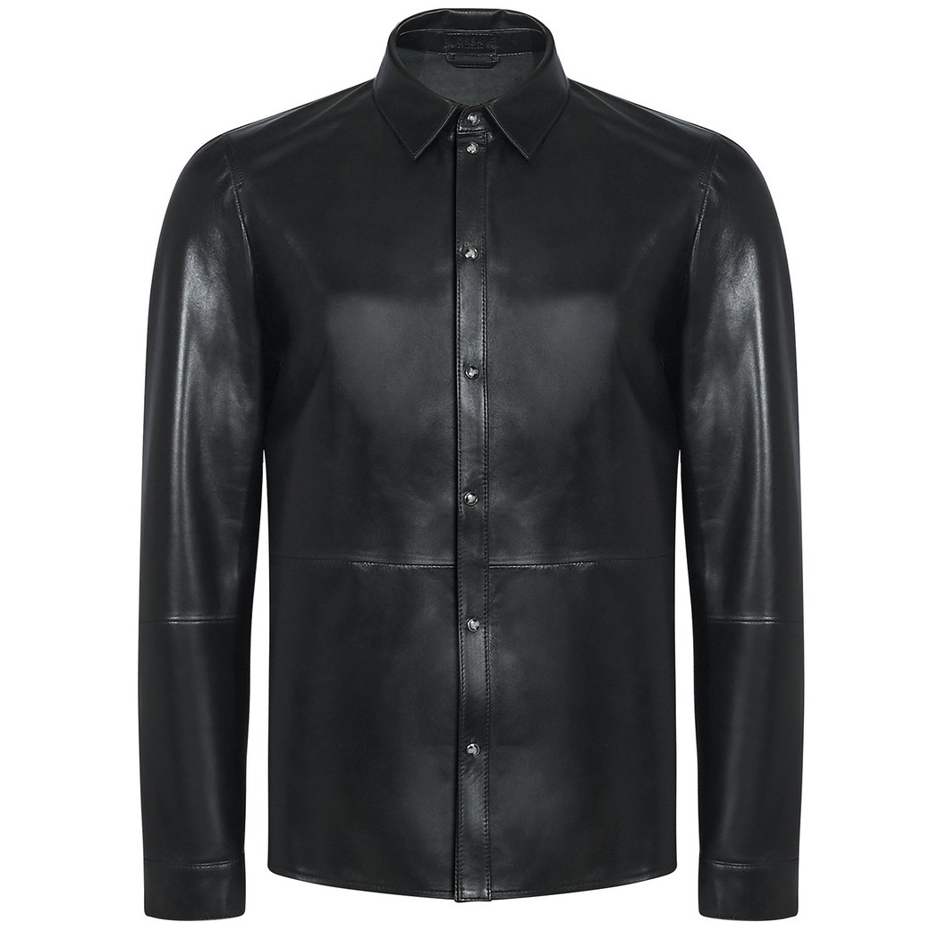 Siyah Mateja Erkek Deri Gömlek