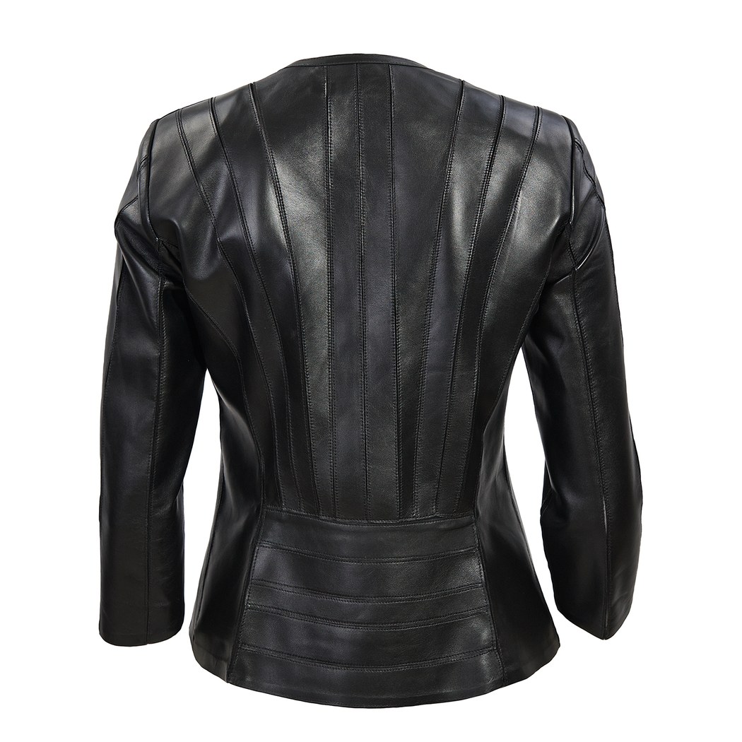 Siyah Menilis Kadın Panelli Deri Biker