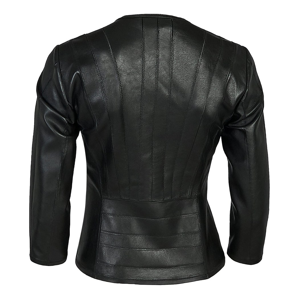 Siyah Menilis Kadın Panelli Deri Biker Mont