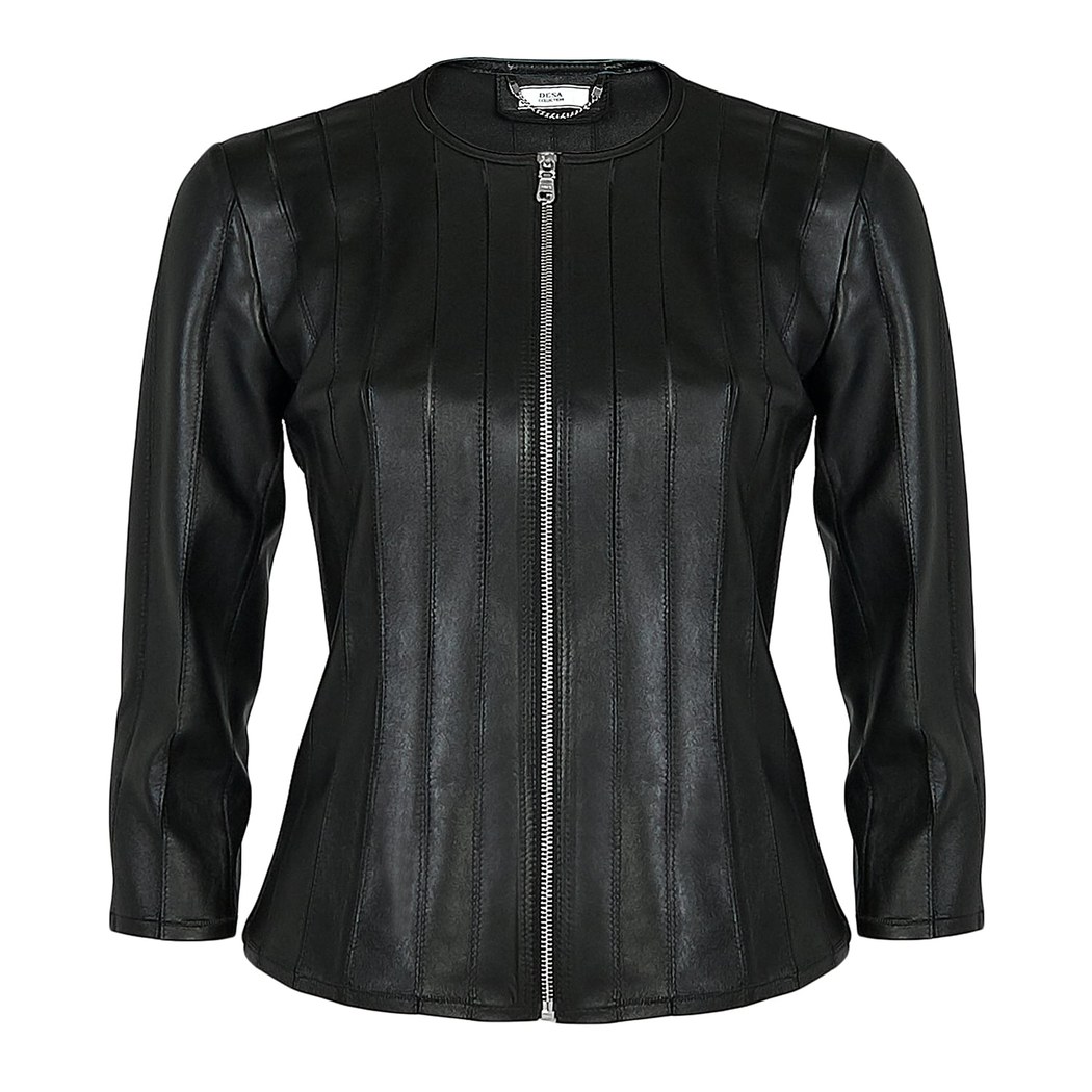 Siyah Menilis Kadın Panelli Deri Biker Mont