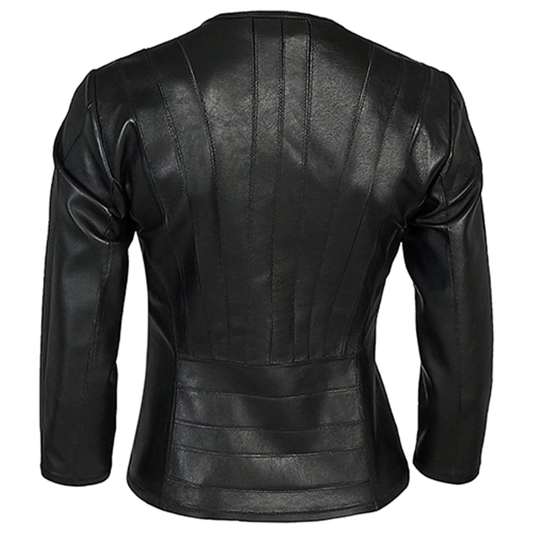 Siyah Menilis Kadın Panelli Deri Biker Mont