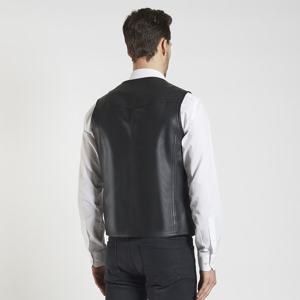 Siyah Pedro Erkek Deri Yelek