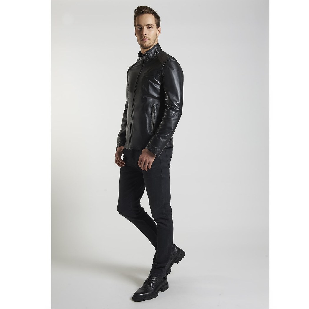 Siyah Tiago Erkek Deri Ceket