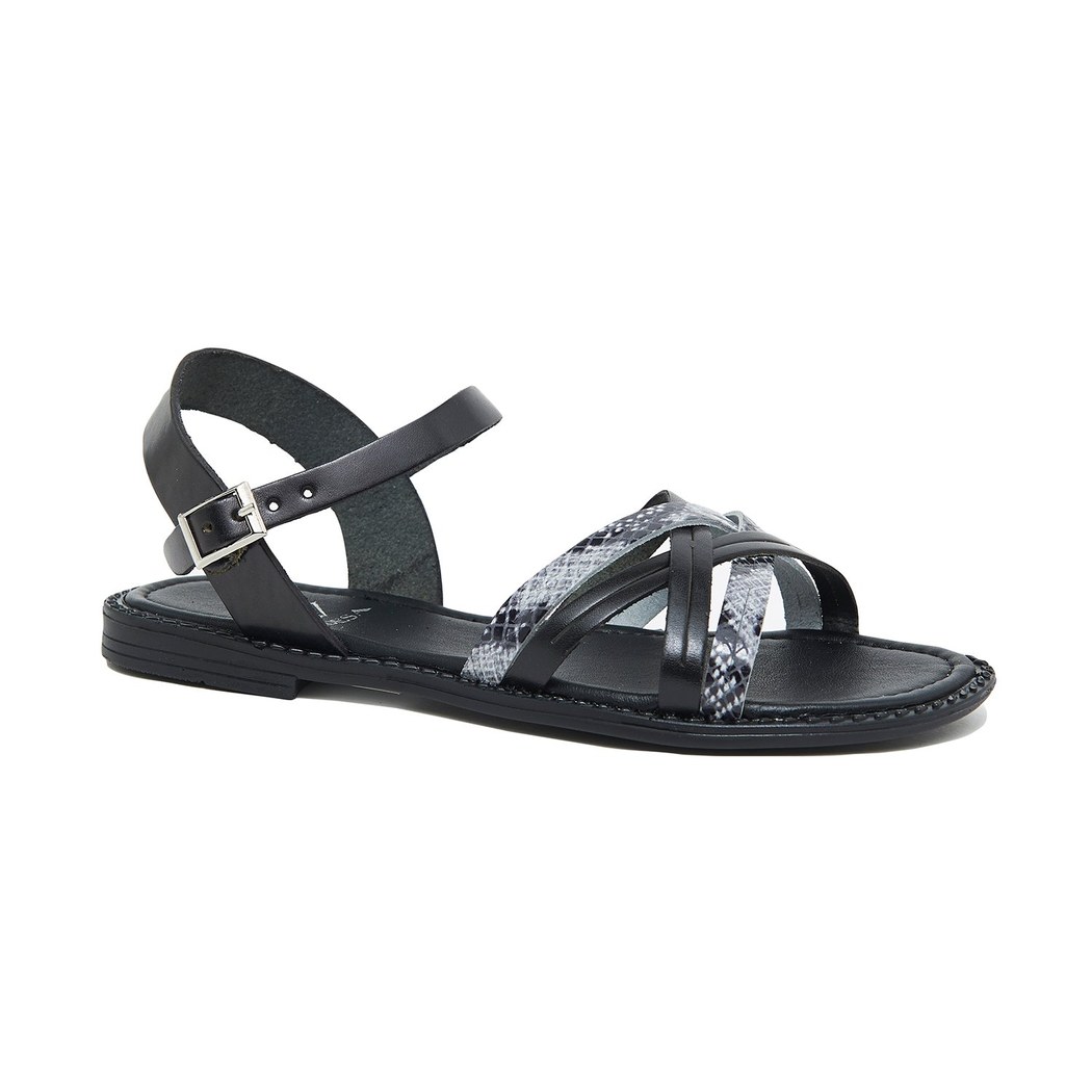 Siyah Zerra Kadın Deri Sandalet