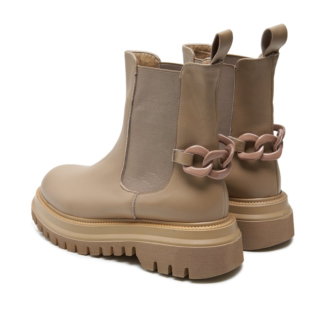 Soft Krem Kadın Zincir Detaylı Deri Chelsea Bot