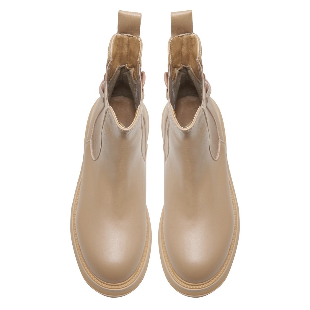 Soft Krem Kadın Zincir Detaylı Deri Chelsea Bot