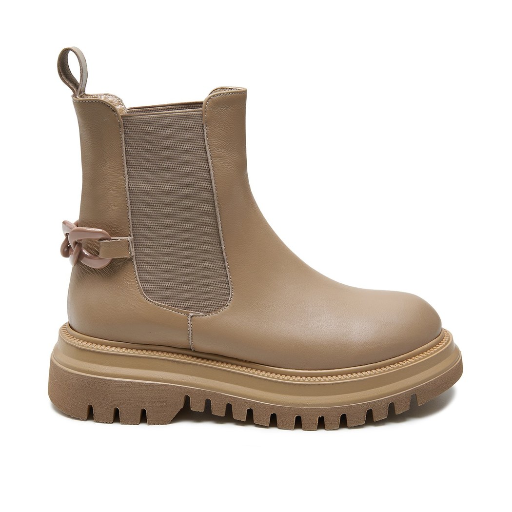 Soft Krem Kadın Zincir Detaylı Deri Chelsea Bot