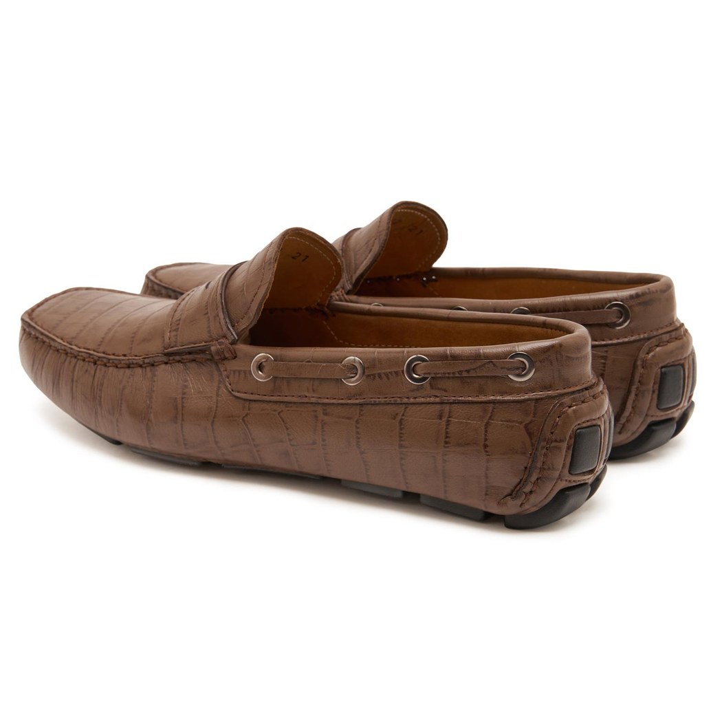 Stella Kahve Erkek Kroko Baskılı Deri Loafer