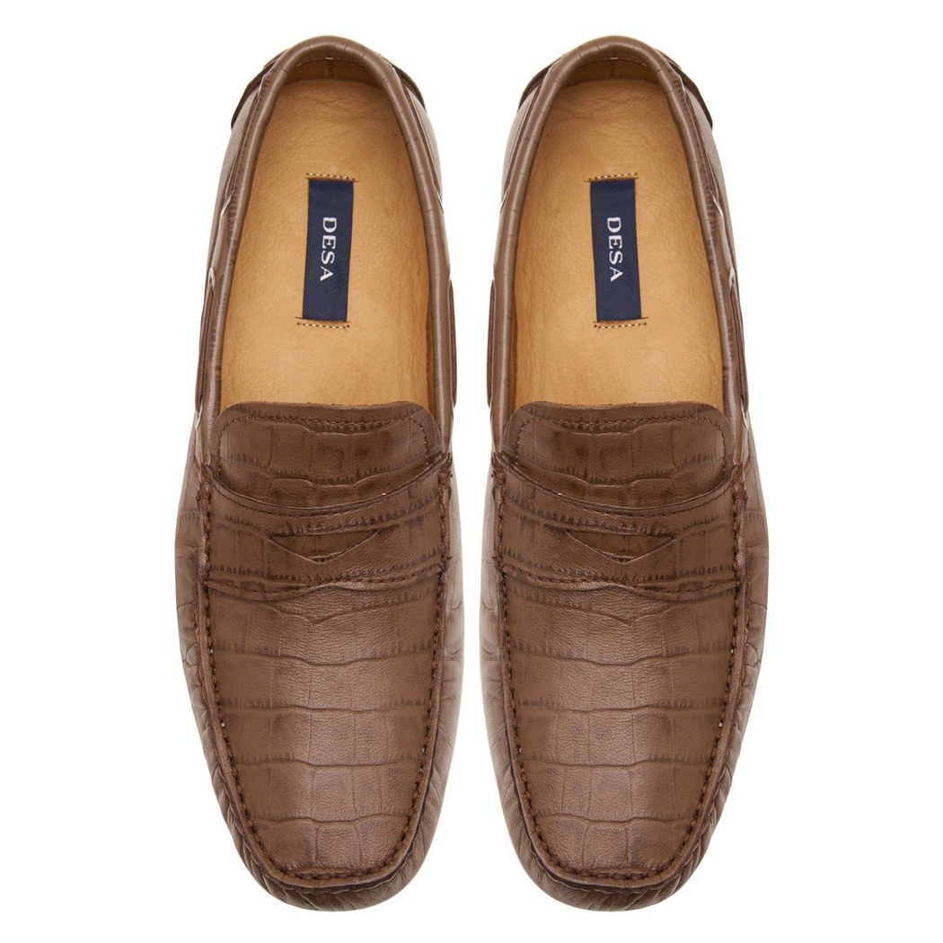 Stella Kahve Erkek Kroko Baskılı Deri Loafer