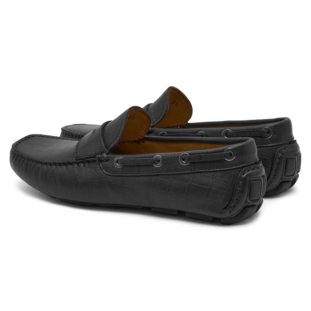 Stella Siyah Erkek Kroko Baskılı Deri Loafer
