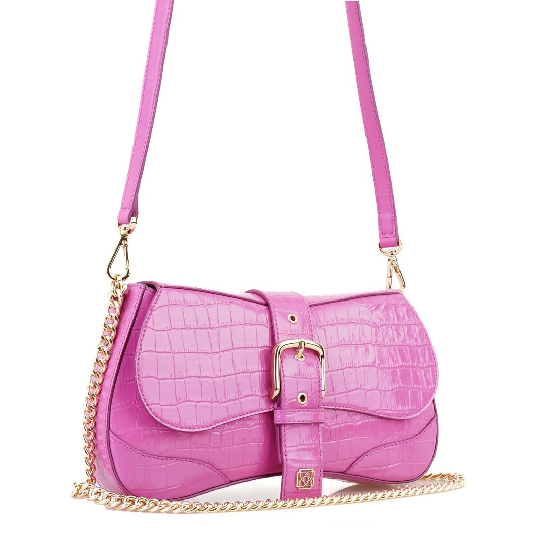 Stengel Pembe Kadın Kroko Baskılı Deri Omuz Çantası