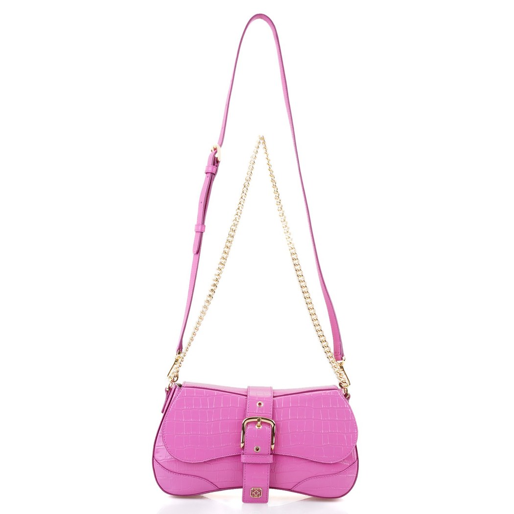 Stengel Pembe Kadın Kroko Baskılı Deri Omuz Çantası