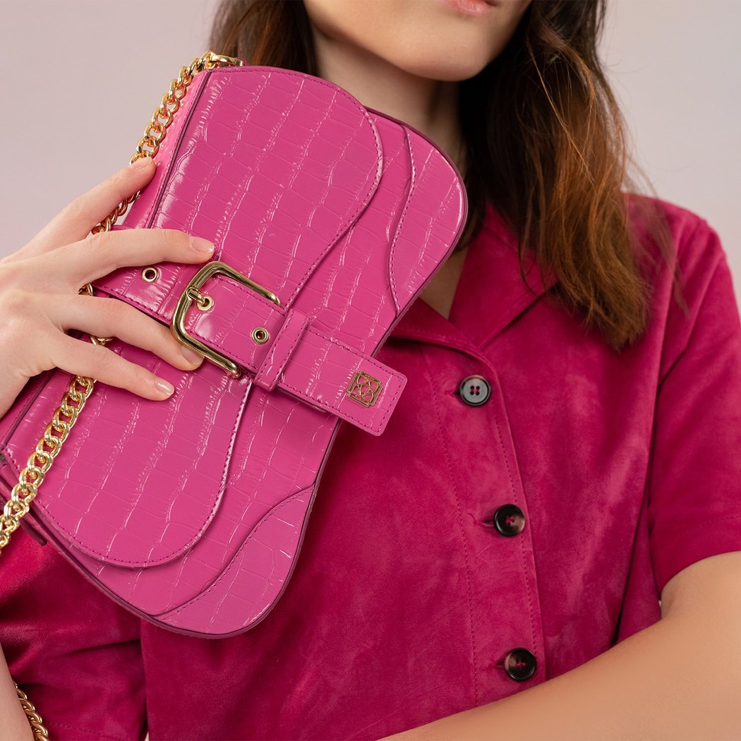 Stengel Pembe Kadın Kroko Baskılı Deri Omuz Çantası