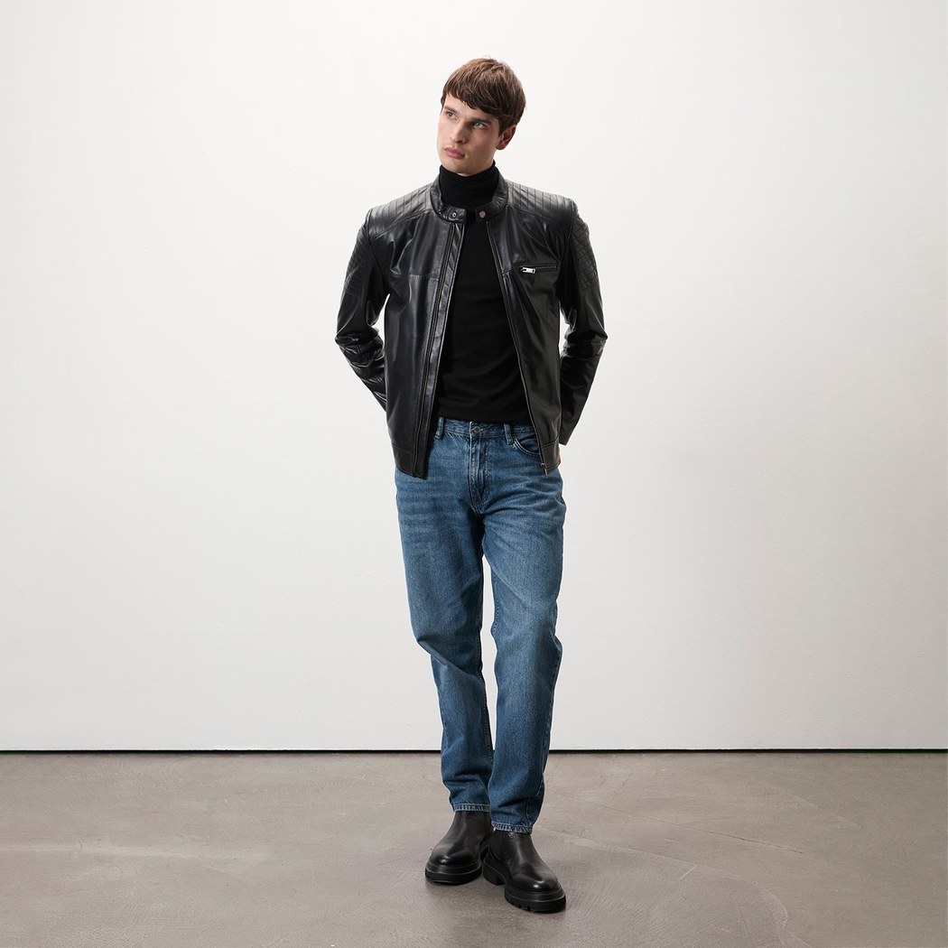 Steven Siyah Erkek Deri Mont