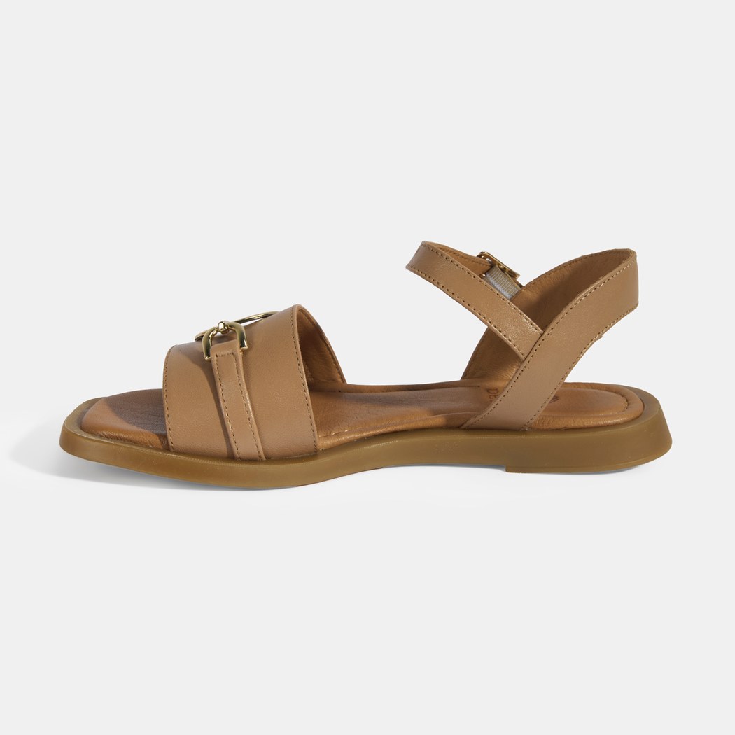 Taba Kadın Metal Aksesuarlı Ayarlanabilir Tokalı Deri Sandalet 