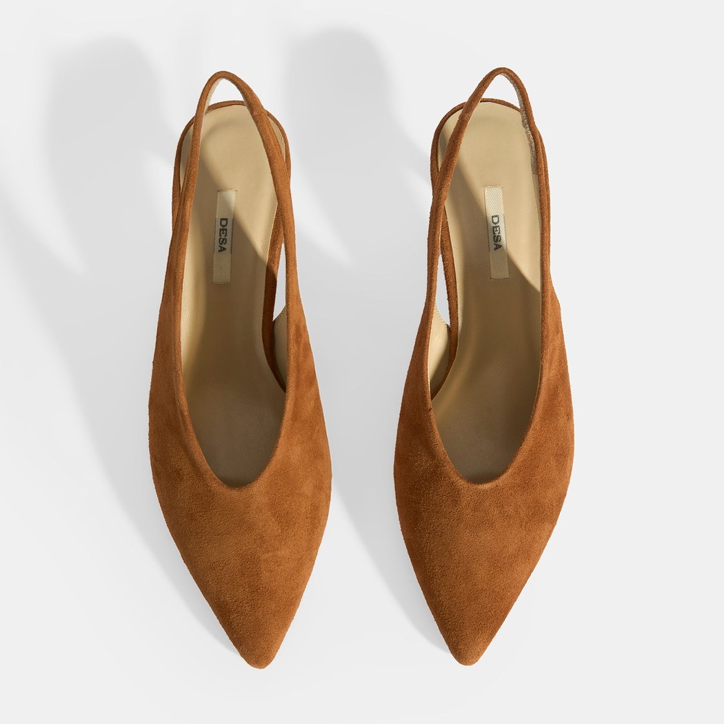 Taba Kadın Süet Slingback Topuklu Ayakkabı
