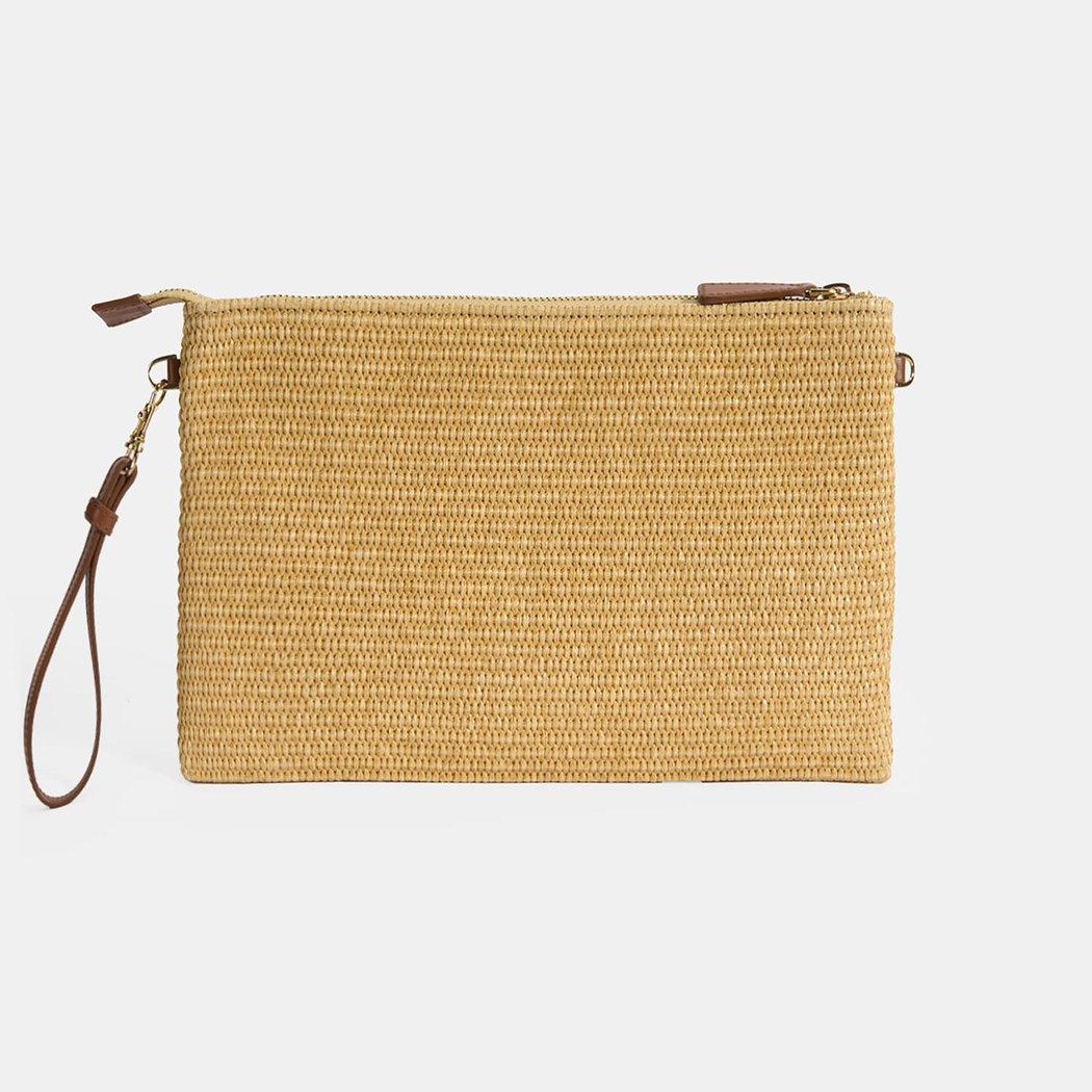 Taba Palmiye Nakışlı Hasır Clutch