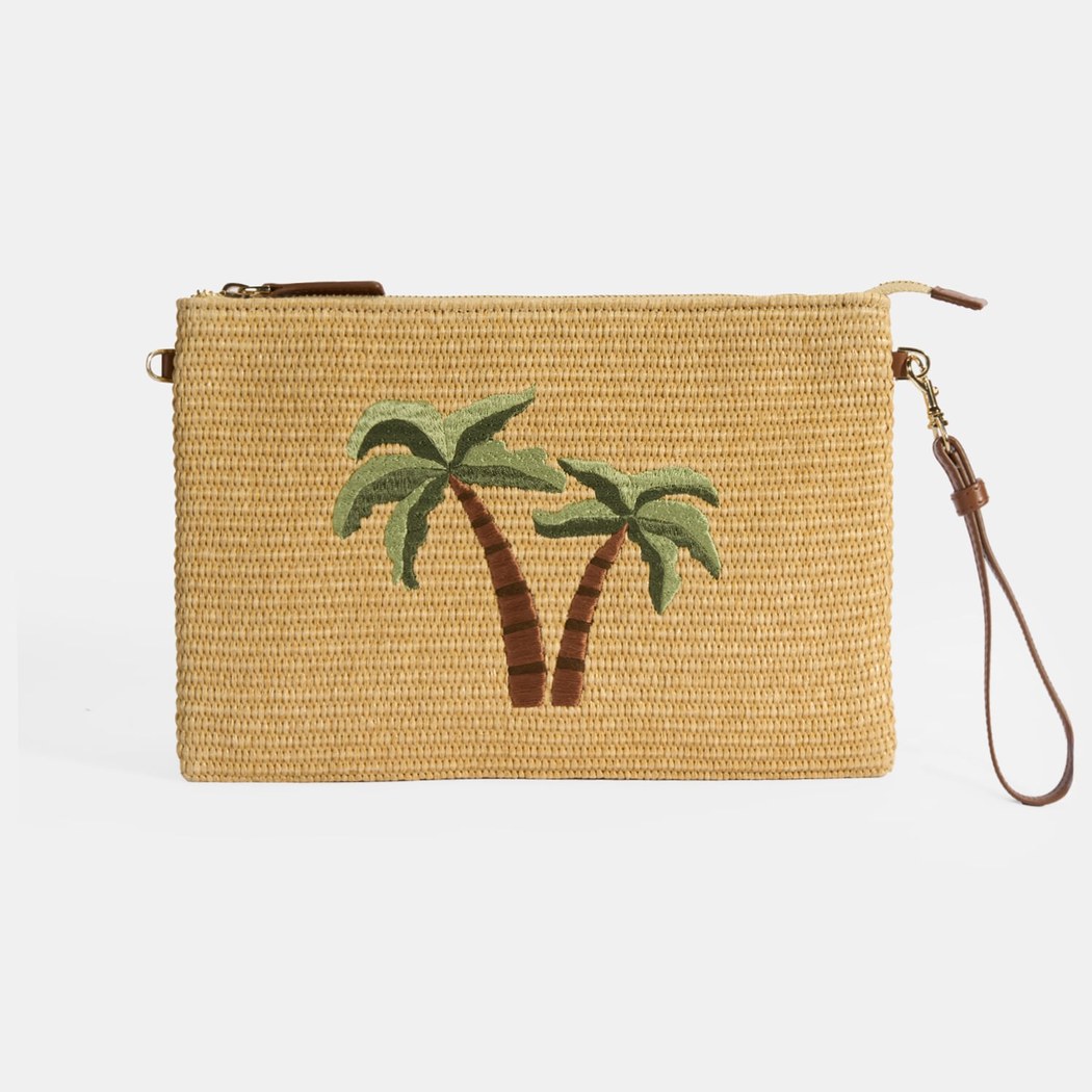 Taba Palmiye Nakışlı Hasır Clutch