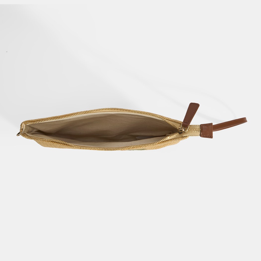 Taba Palmiye Nakışlı Hasır Clutch
