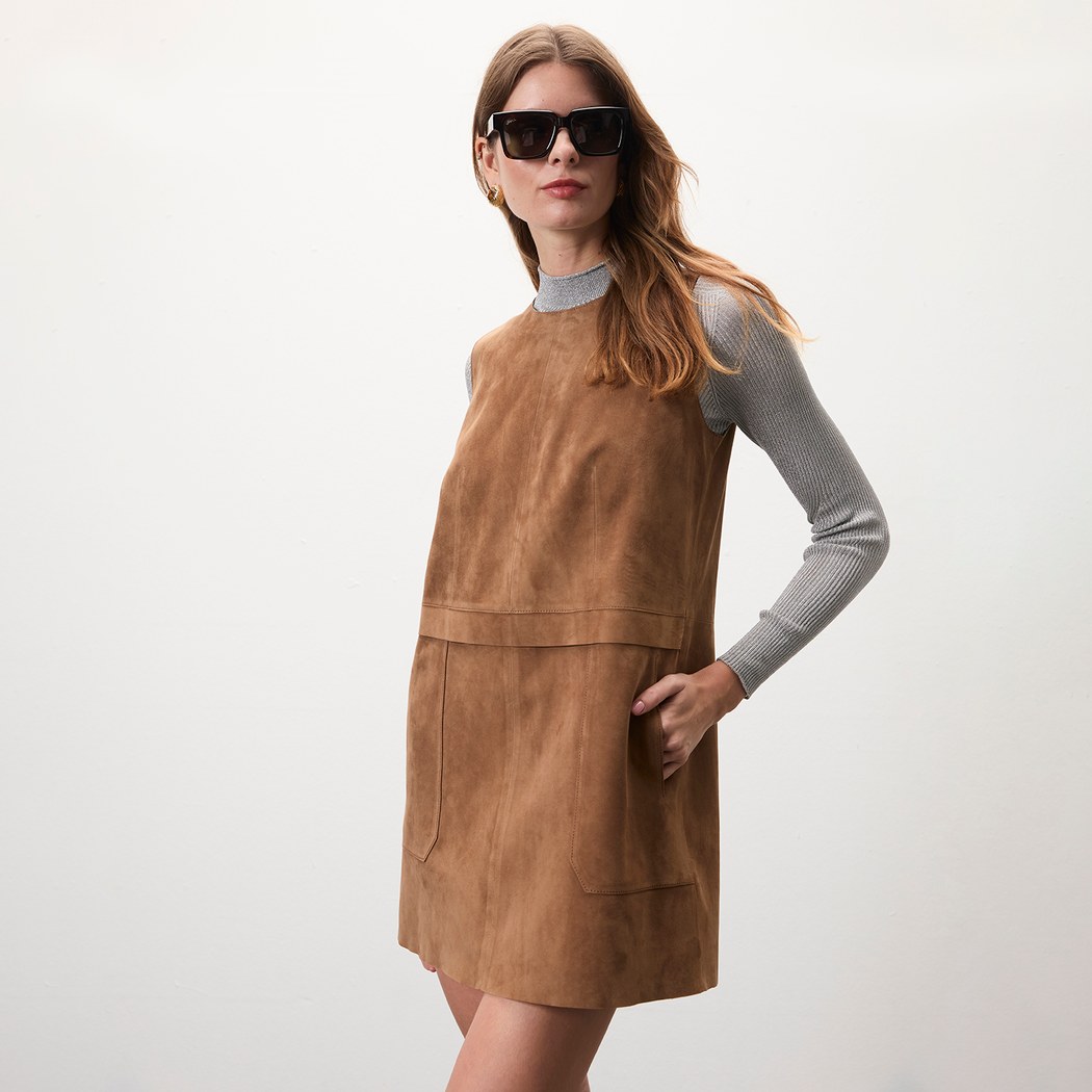 Tarissa Açık Kahve Süet Elbise