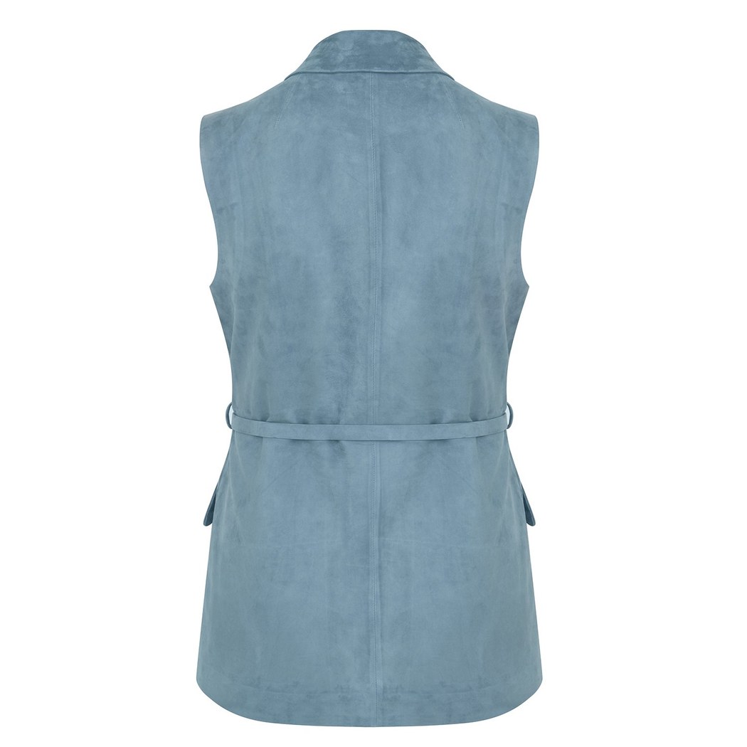 Teofila Mavi Kadın Süet Blazer Deri Yelek