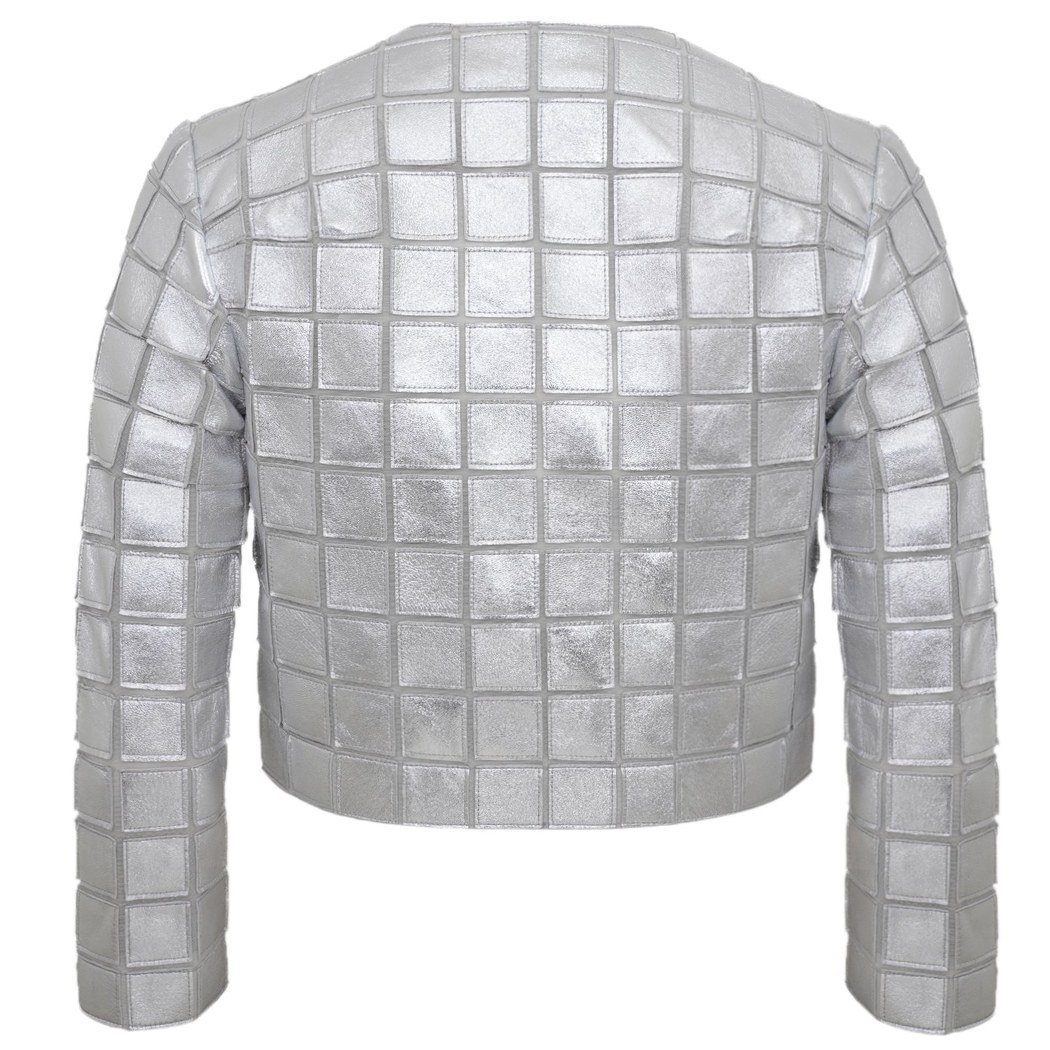 Terra Gümüş Kadın Panelli Deri Ceket