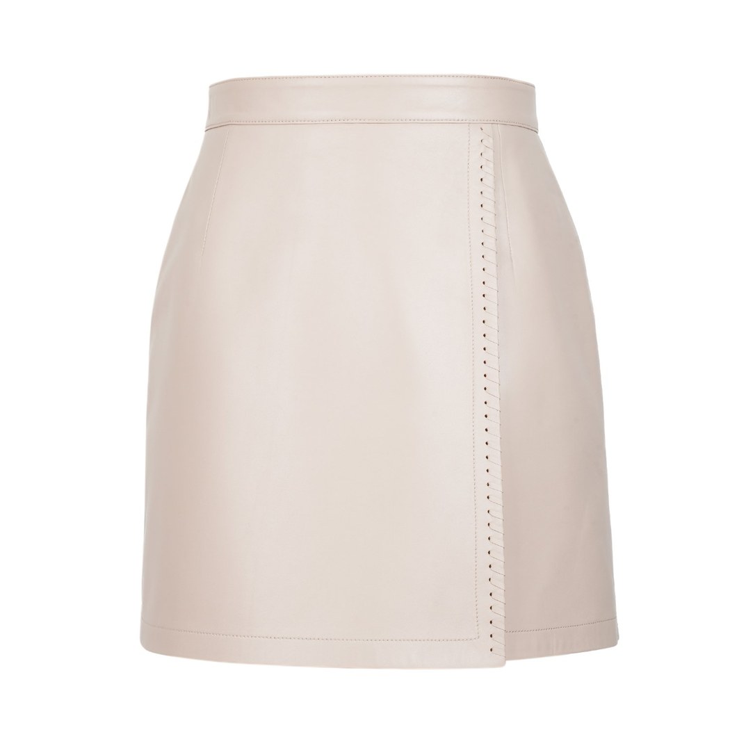 Terza Bej Kadın Deri Mini Etek