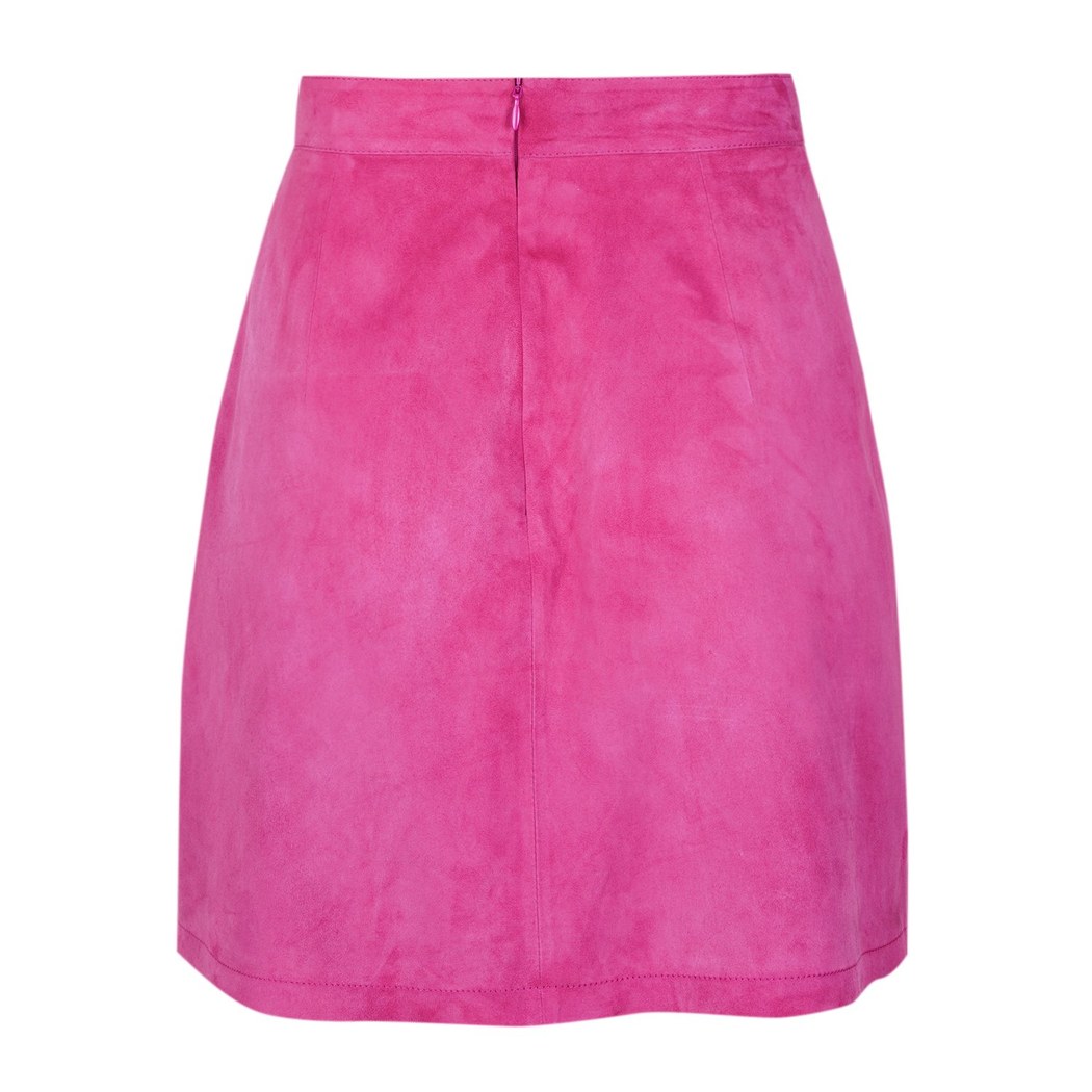 Tiberia Pembe Kadın Süet Deri Mini Etek