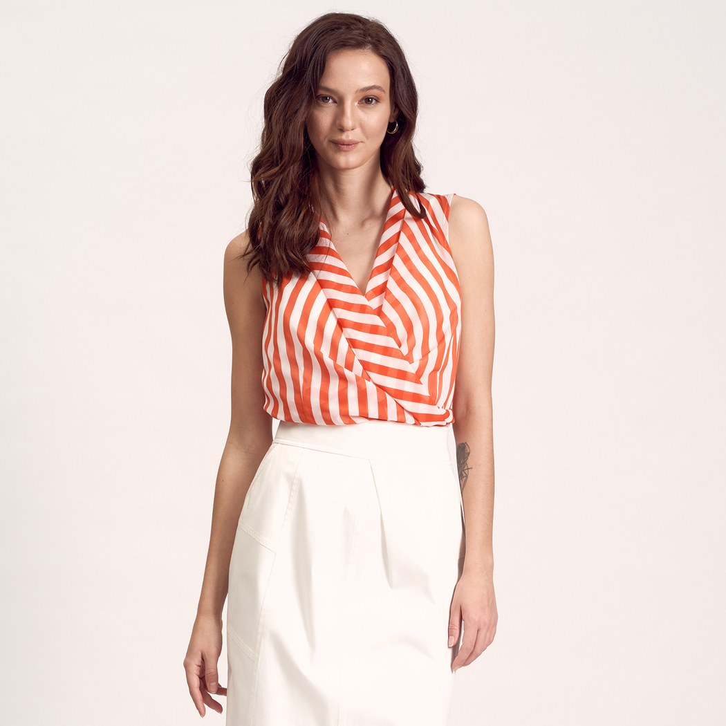 Turuncu Çizgili Kadın Bluz