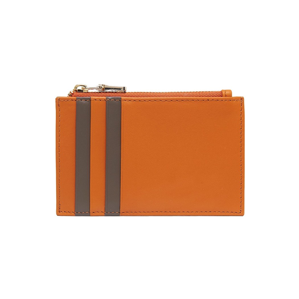 Turuncu Fermuarlı Deri Kartlık