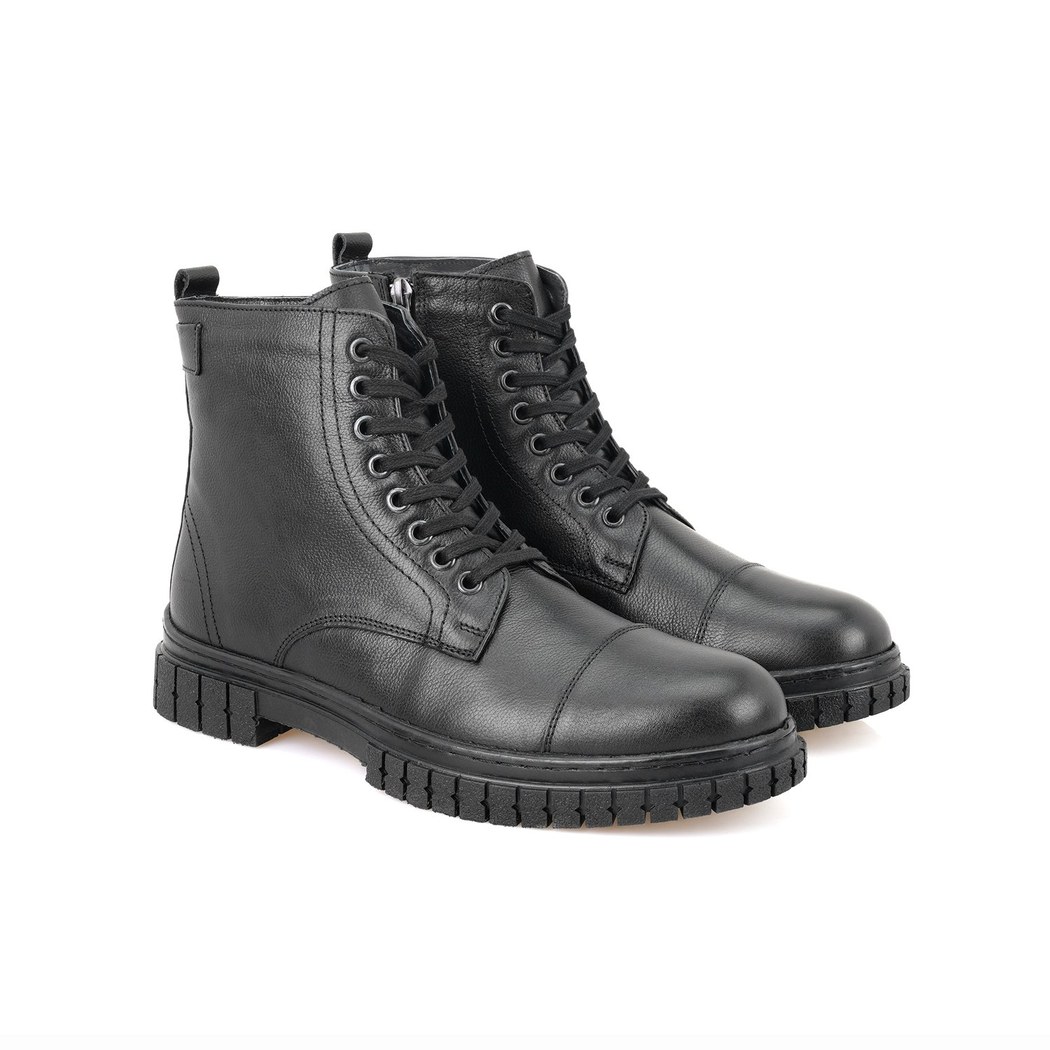 Valentin Siyah Erkek Fermuarlı Deri Bot