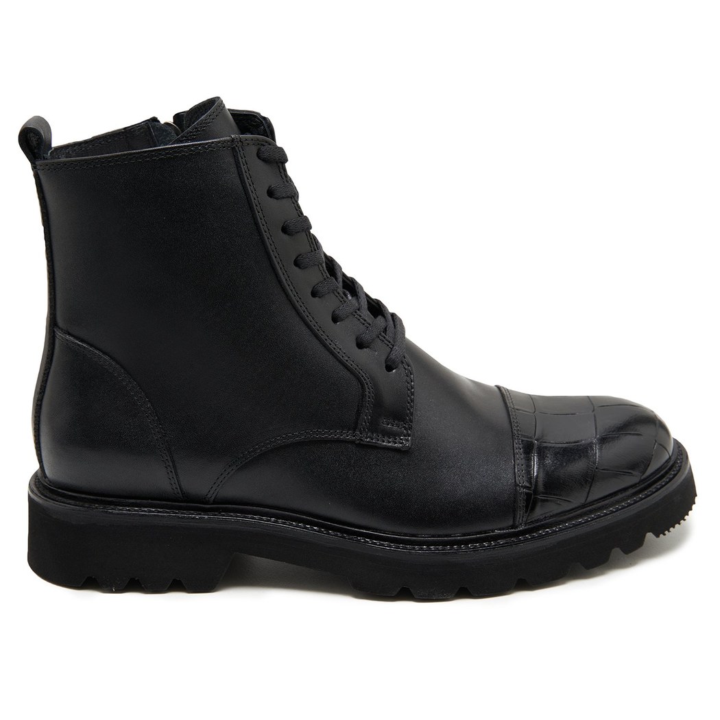 Vena Siyah Erkek Kroko Baskılı Deri Bot