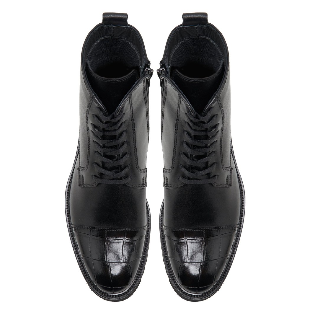 Vena Siyah Erkek Kroko Baskılı Deri Bot