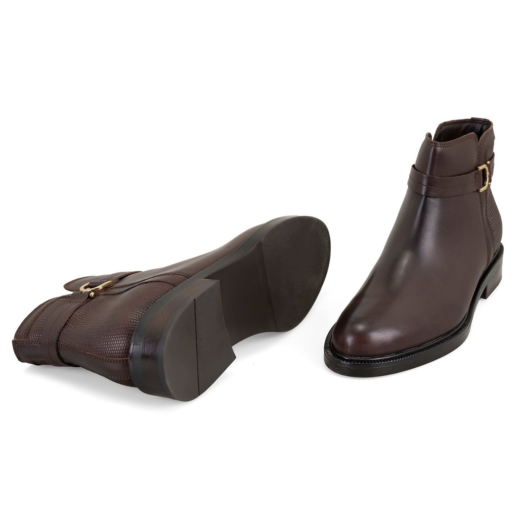 Vesla Metal Aksesuarlı Kahve Kadın Deri Bot