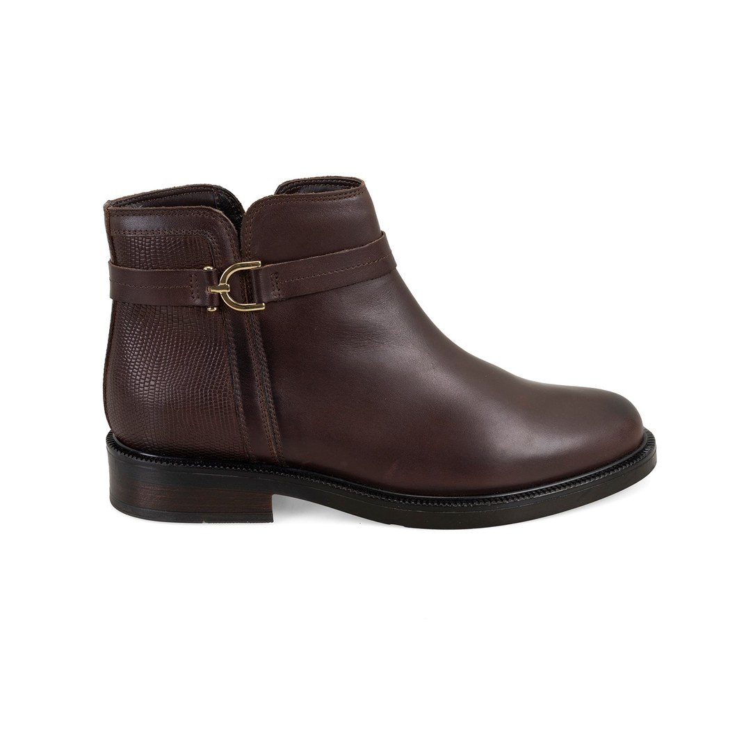 Vesla Metal Aksesuarlı Kahve Kadın Deri Bot