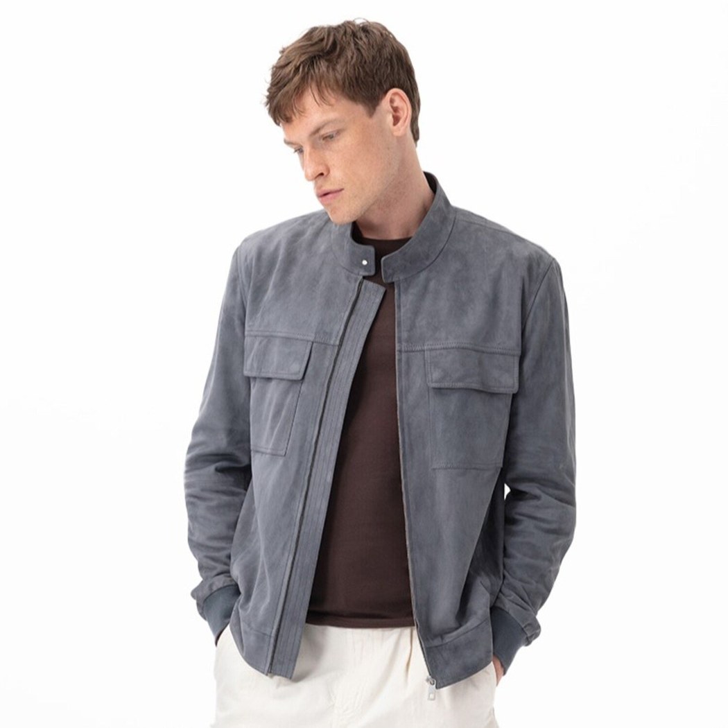 Vitale Gri Erkek Süet Deri Bomber Ceket