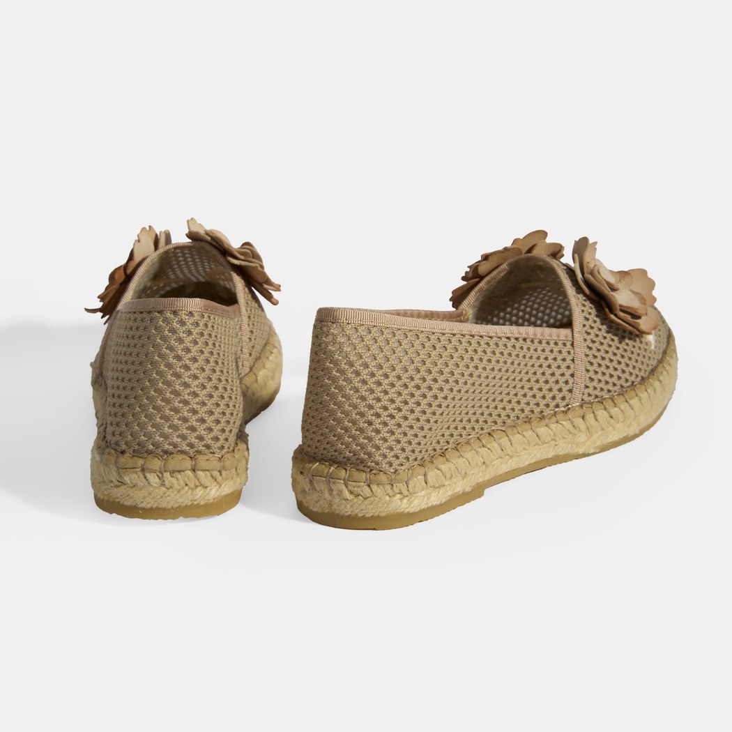 Vizon Kadın Çiçek Aksesuarlı File Detaylı Espadril