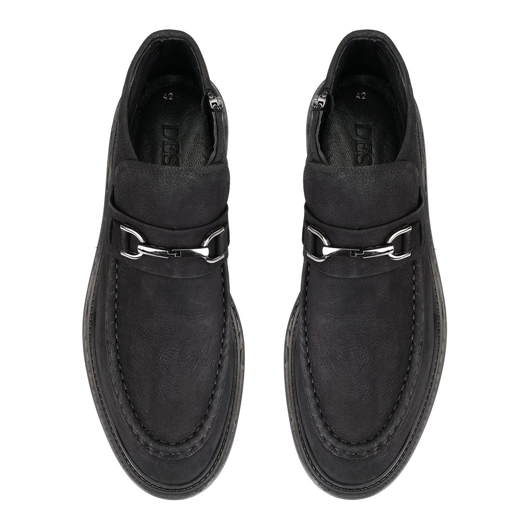 Wallace Siyah Erkek Fermuarlı Süet Deri Bot