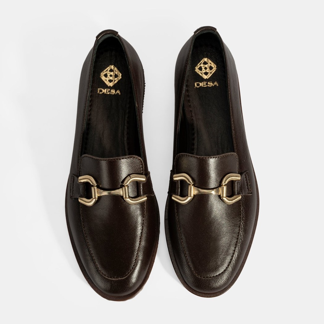 XXX Kadın Kahve Metal Toka Aksesuarlı Deri Loafer