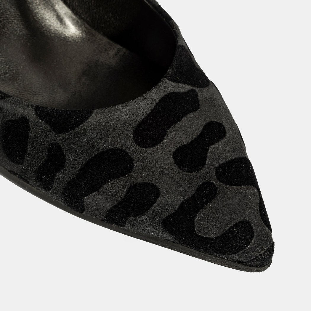 XXX Luca Grossi Kadın Siyah Leopar Topuklu Süet Klasik Ayakkabı