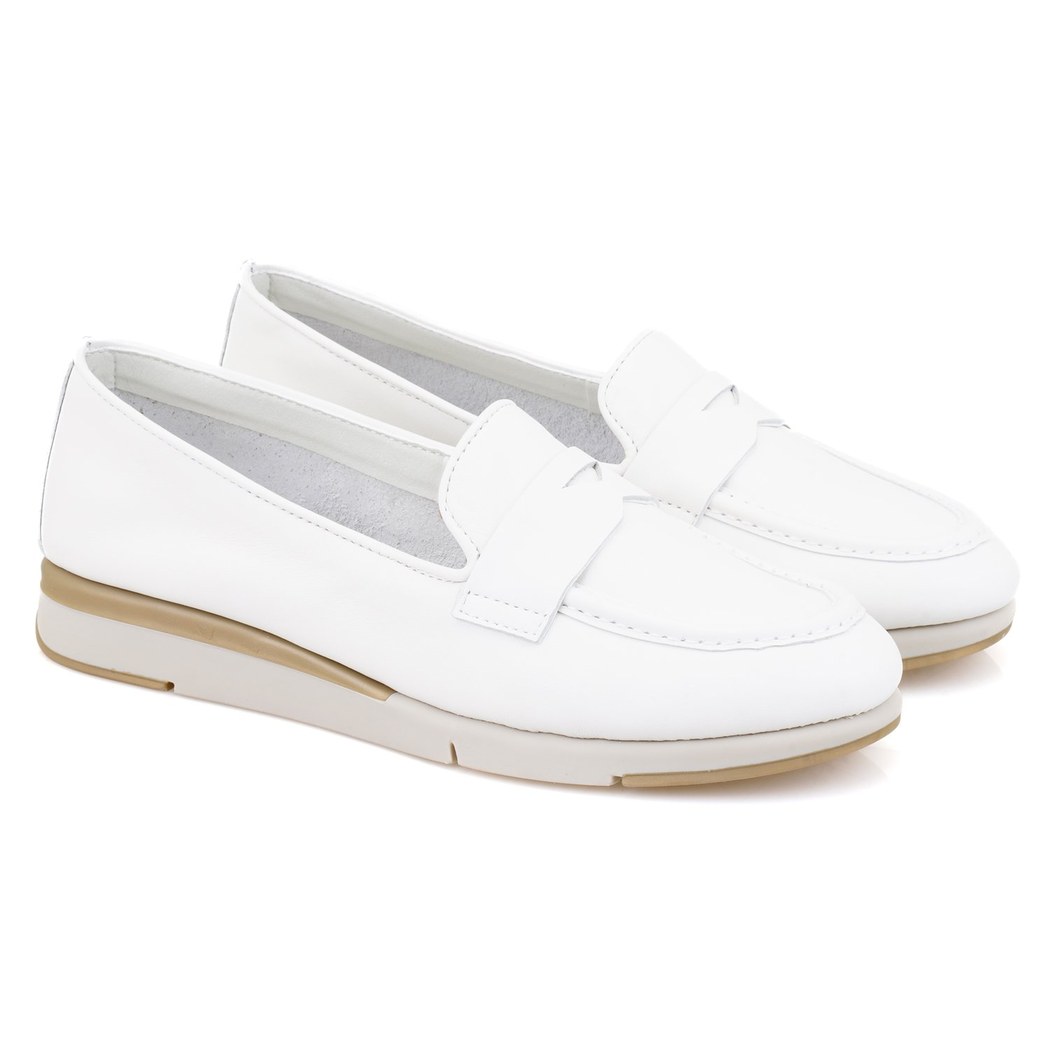 XXXAbril Beyaz Kadın DesaComfort Deri Loafer