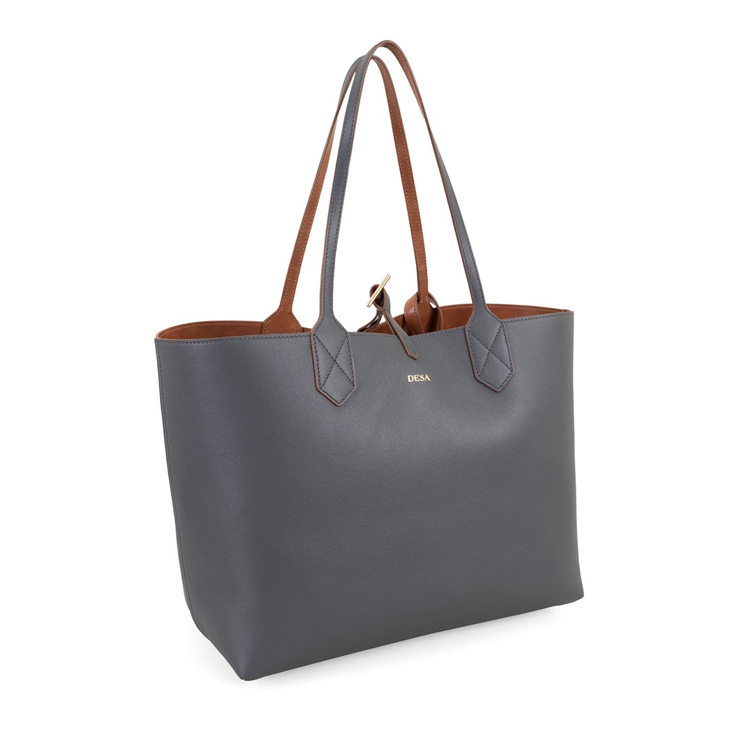 XXXEmely Gri Kadın Çift Taraflı Deri Omuz Çantası