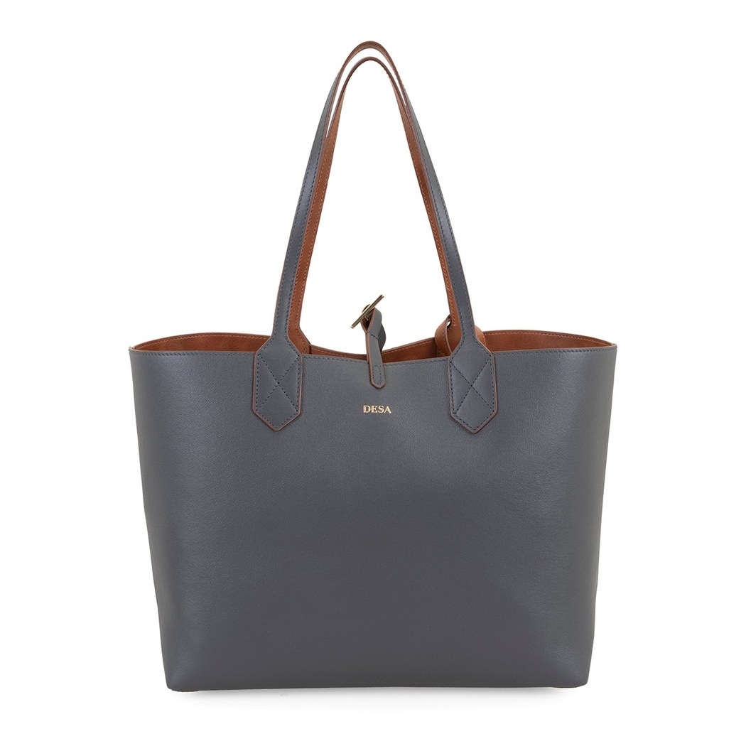 XXXEmely Gri Kadın Çift Taraflı Deri Omuz Çantası