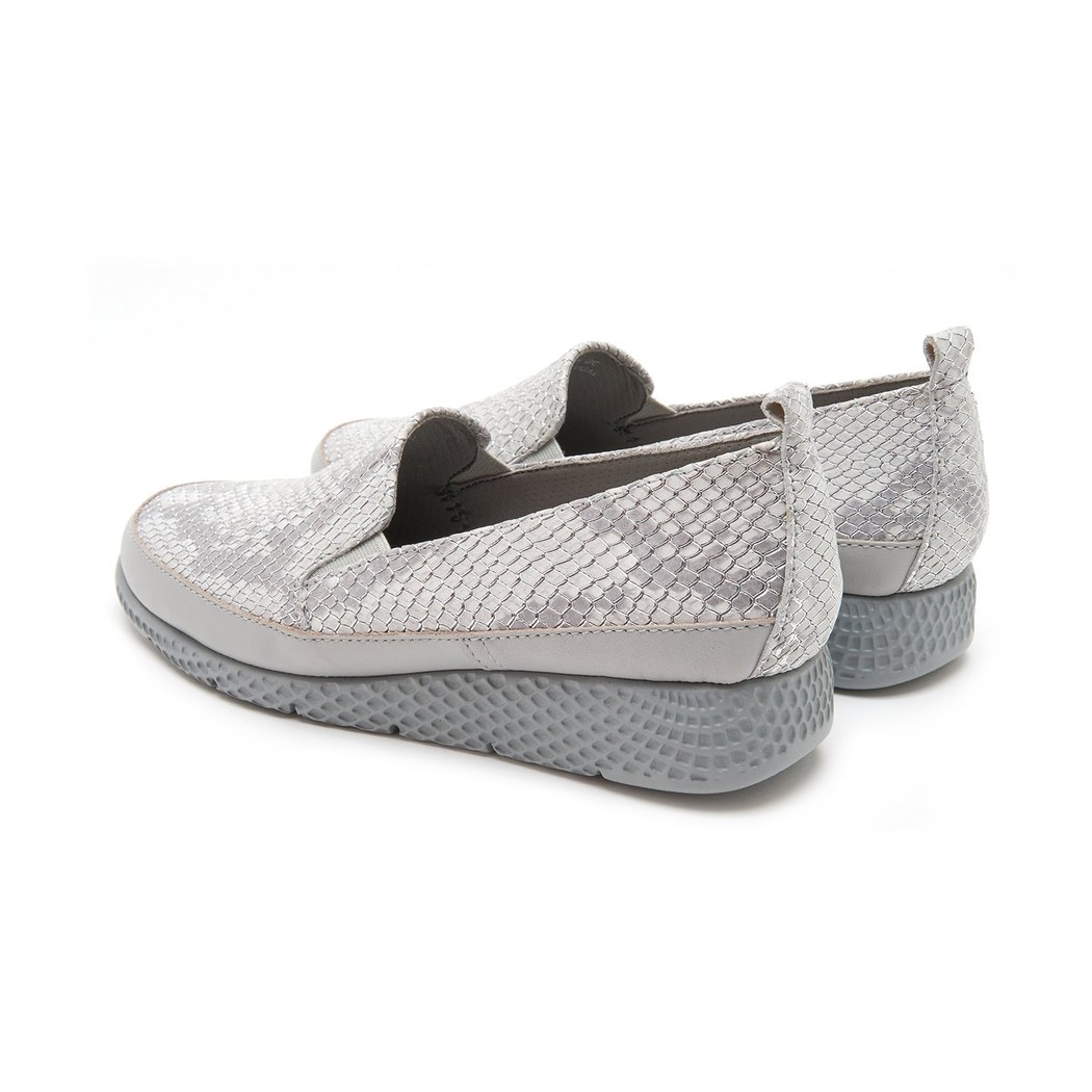 XXXKadın Gümüş Egzotik Deri Günlük Comfort Ayakkabı
